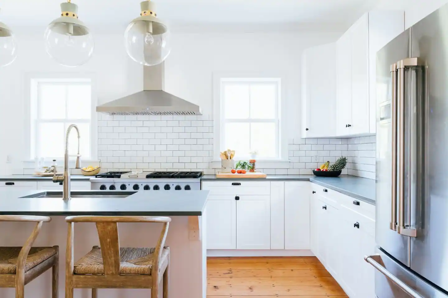 Chef's kitchen with all-new stainless steel equipment.