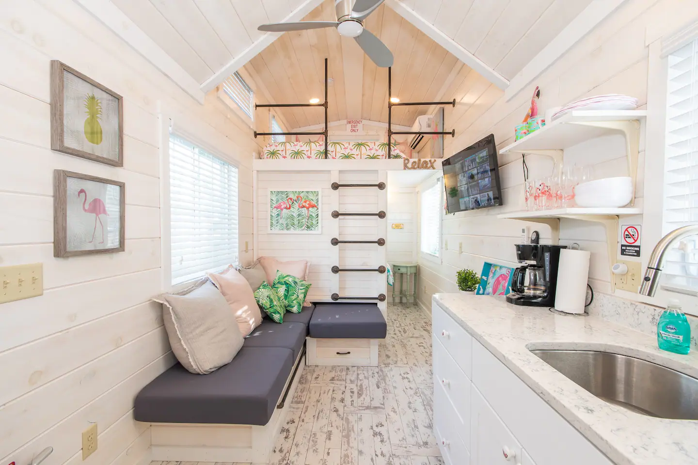 View of the living room and upper deck.
