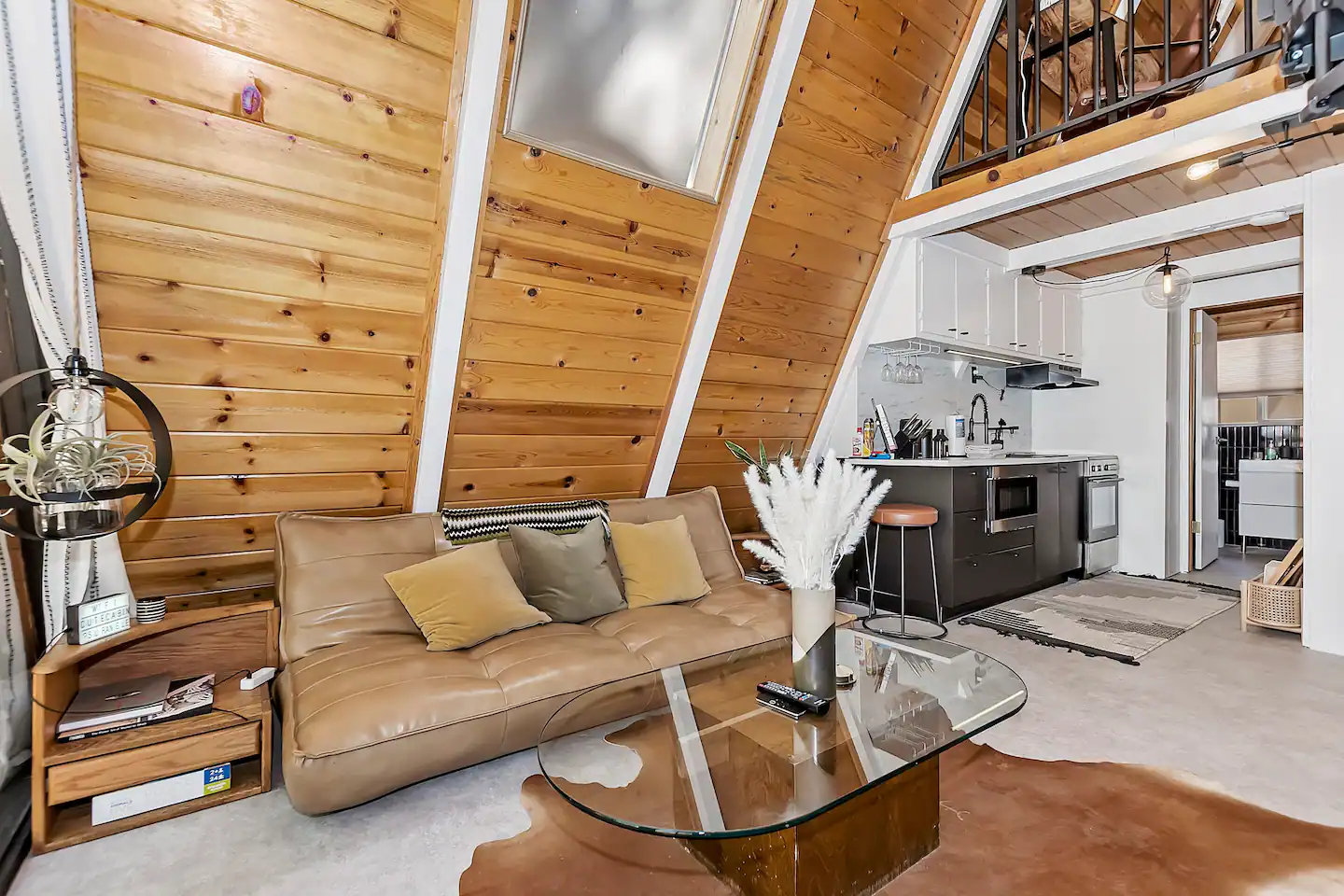 Smart TV and wood-burning fireplace in the living room