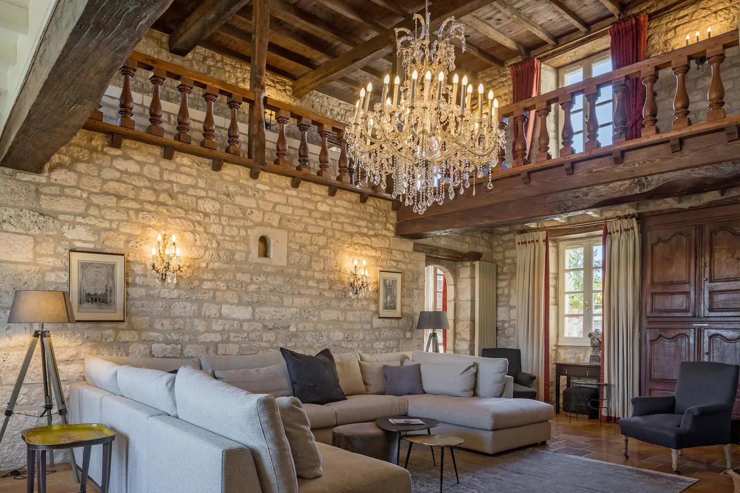 A huge antique fireplace in the living area