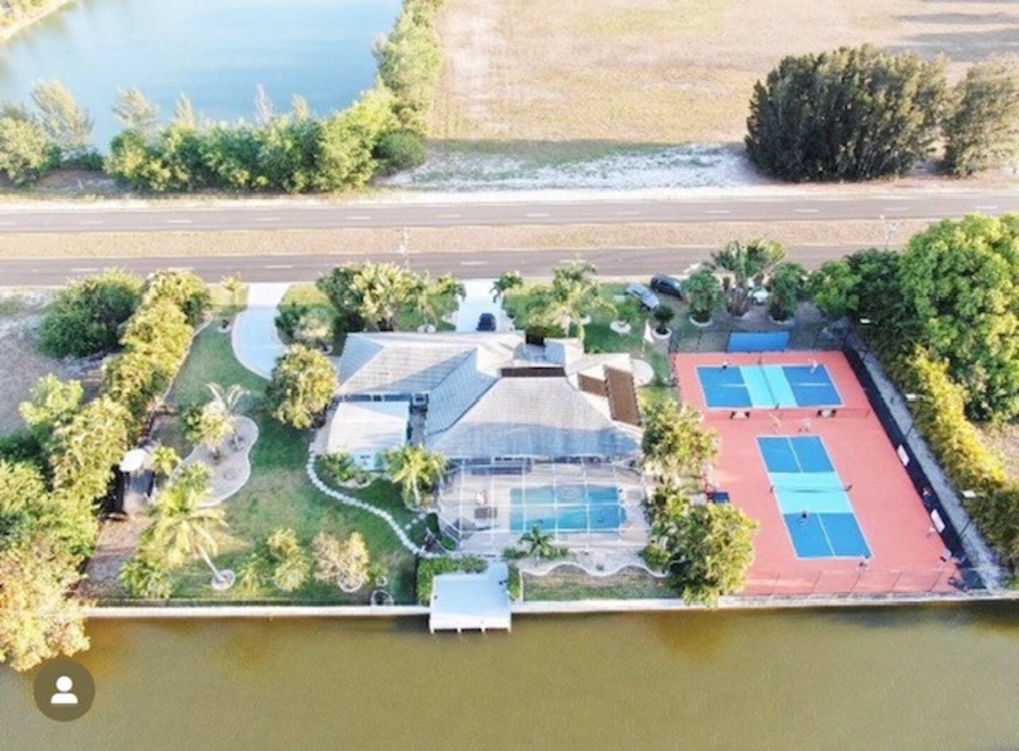 An aerial perspective showcasing the pickleball courts.
