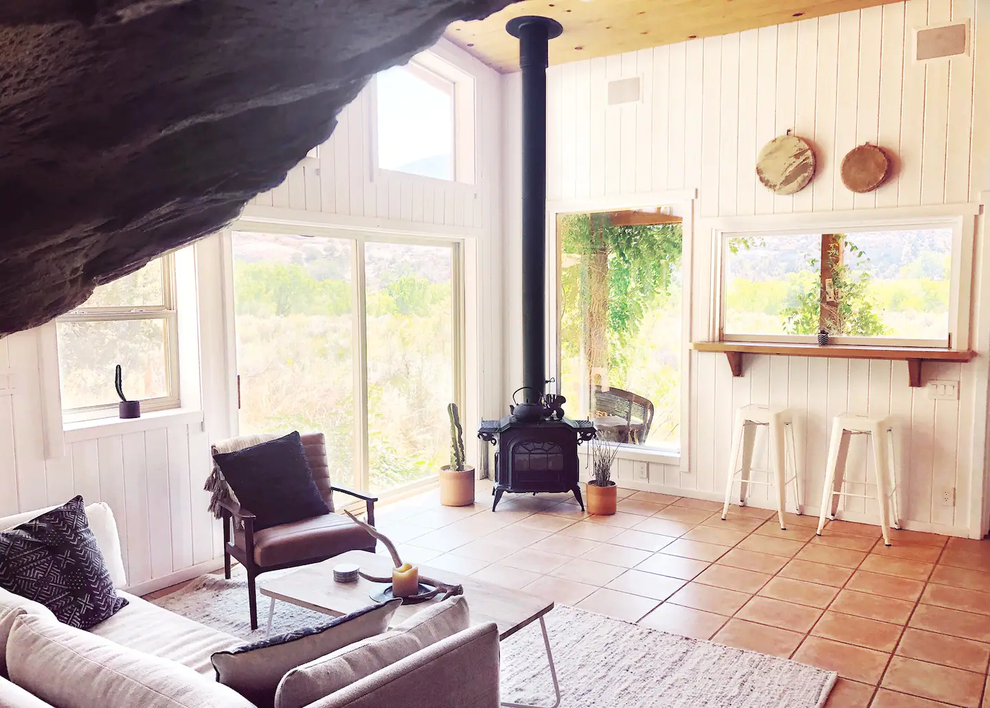 Living room - sliding doors to a desert garden.