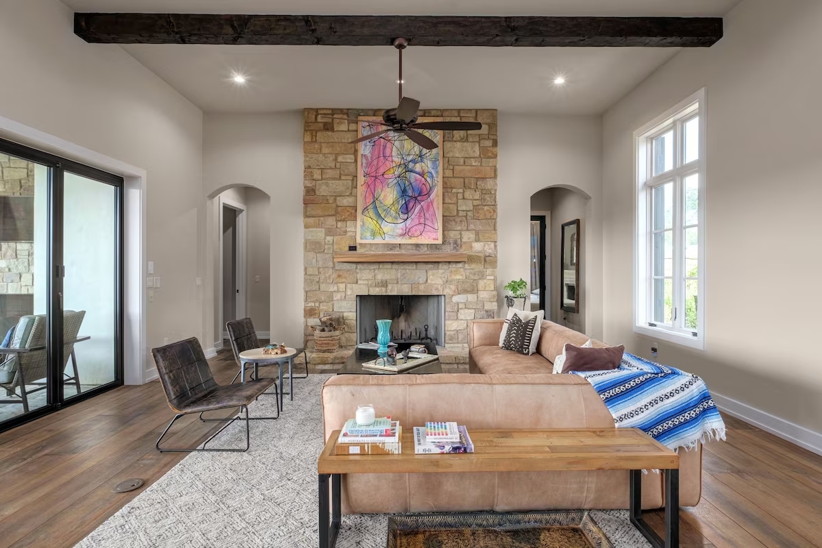 Make sure to fire up the fireplace on that cool evening.