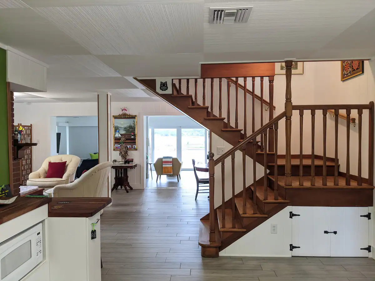 From kitchen looking to family room and sunroom.