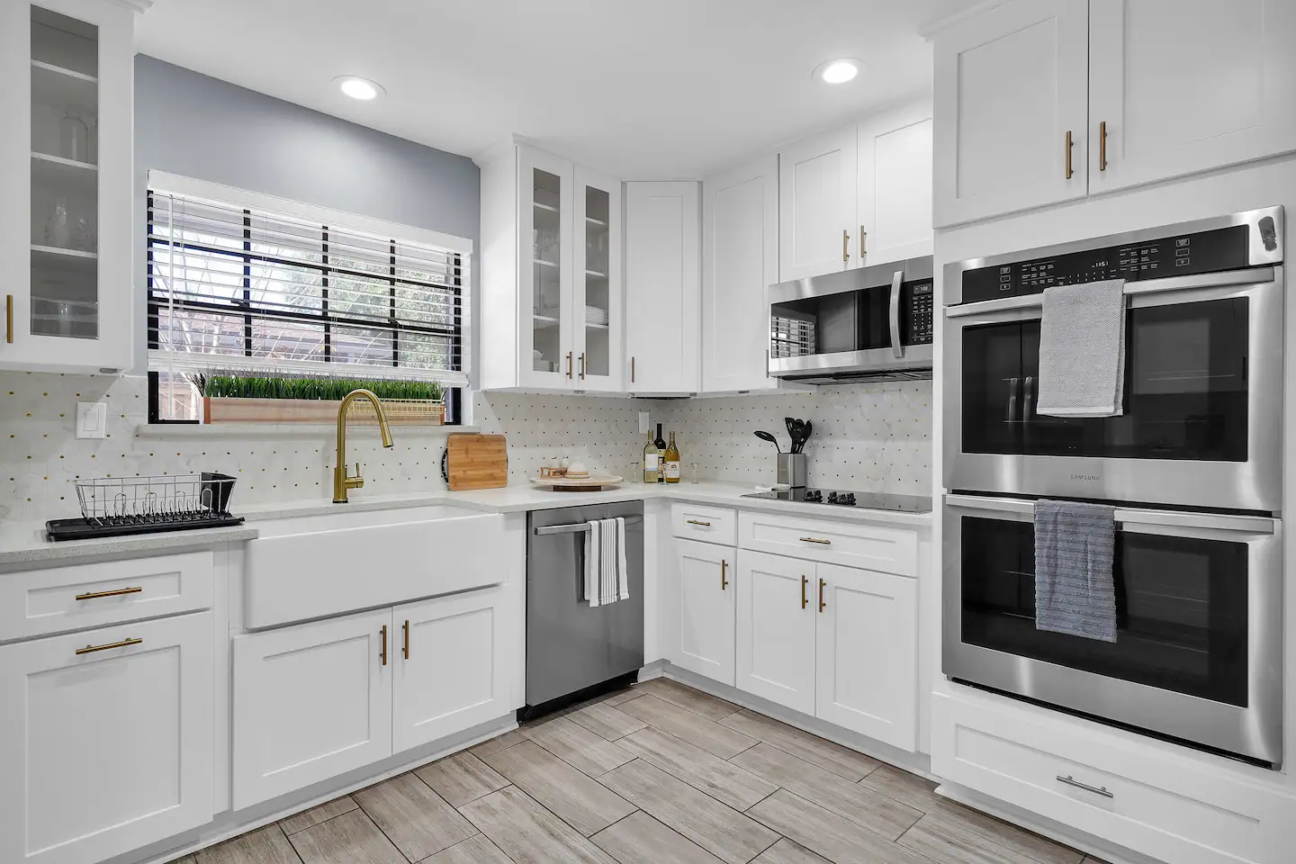 Fully-equipped kitchen for cooking meals.