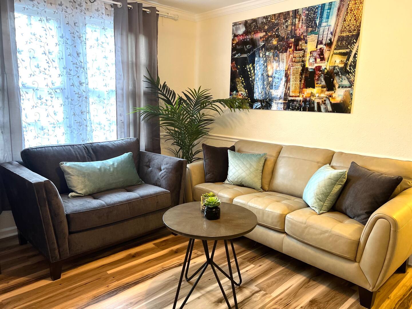 Clean and comfy living area.