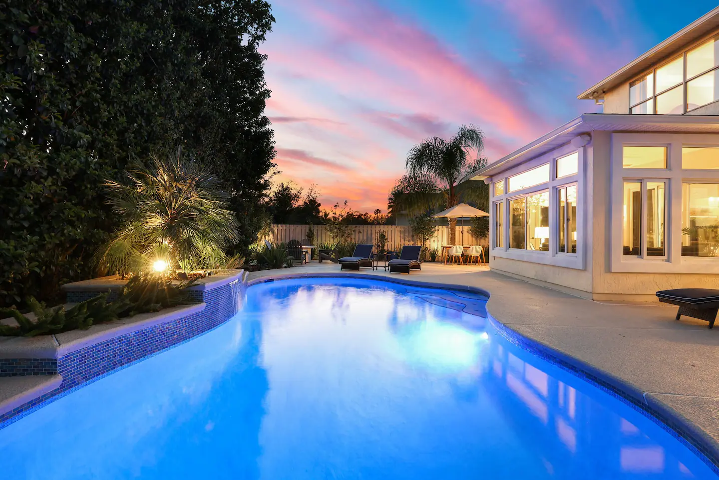 The backyard and the heated pool has access to wonderful views.