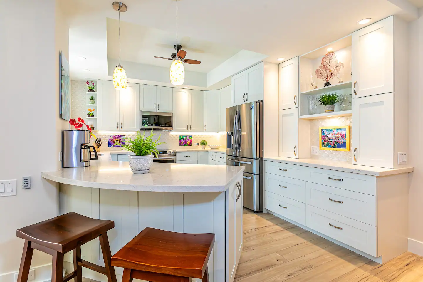 Fully stocked gourmet kitchen with high end appliances