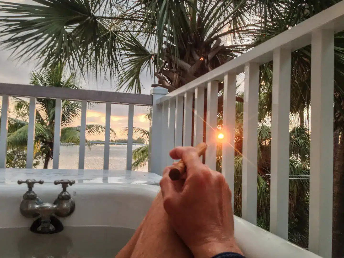 Master deck tub at sunset