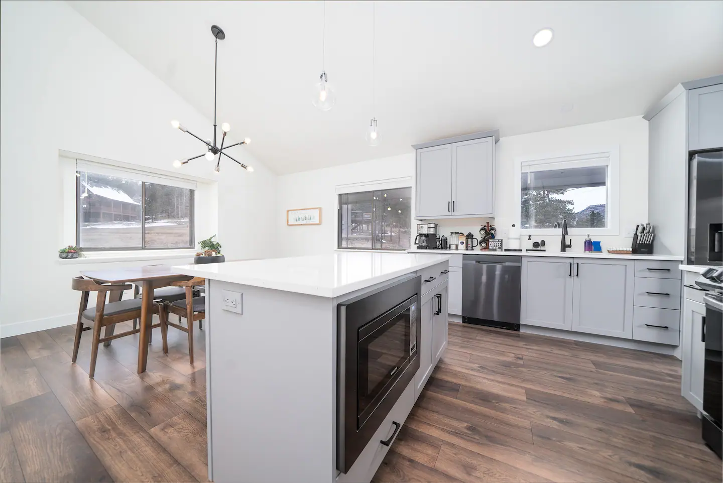 Our kitchen is fully stocked with new appliances both large and small, plus virtually everything you need for meal prep.