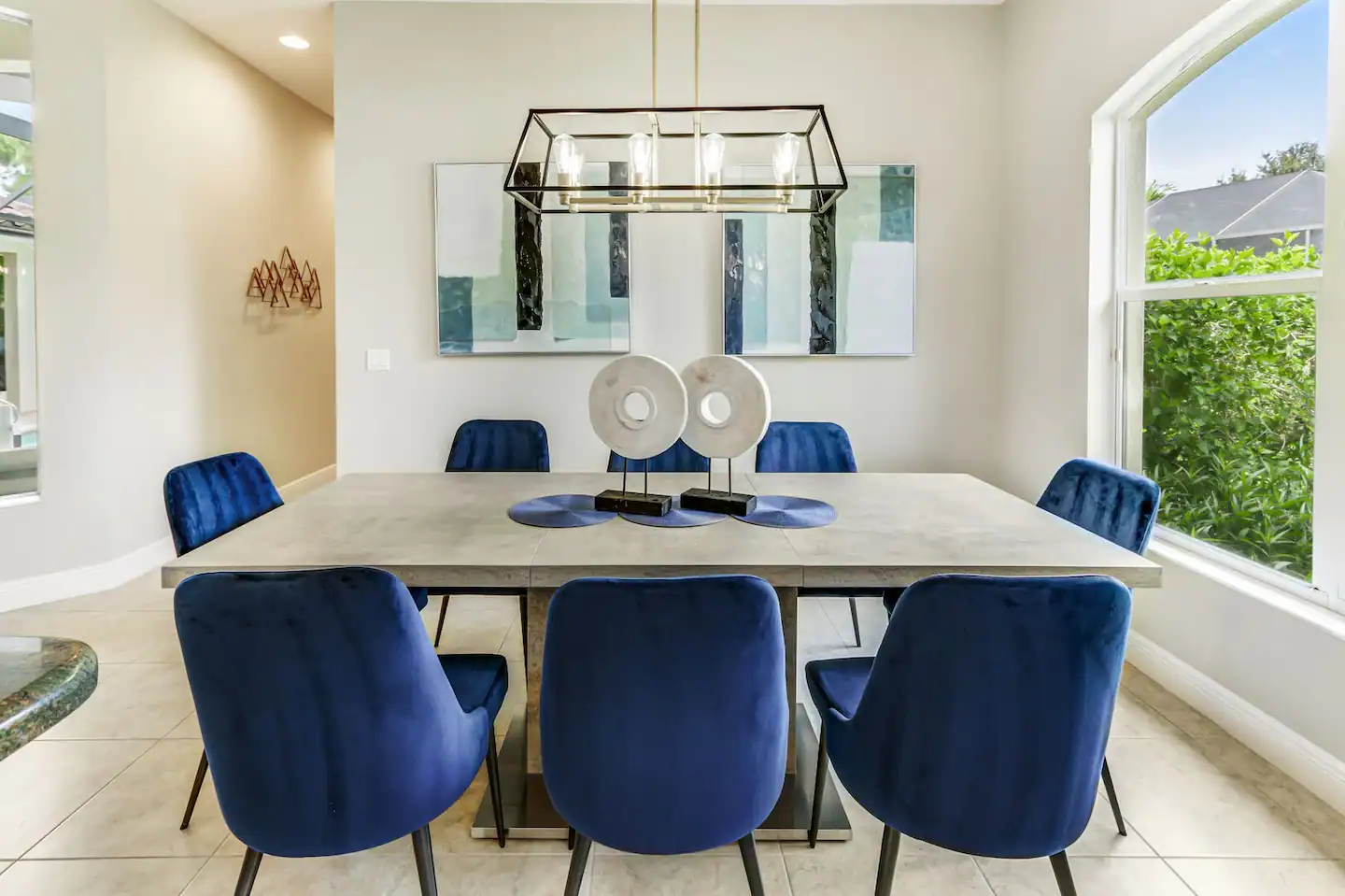 Elegant dining table comfortably sits eight