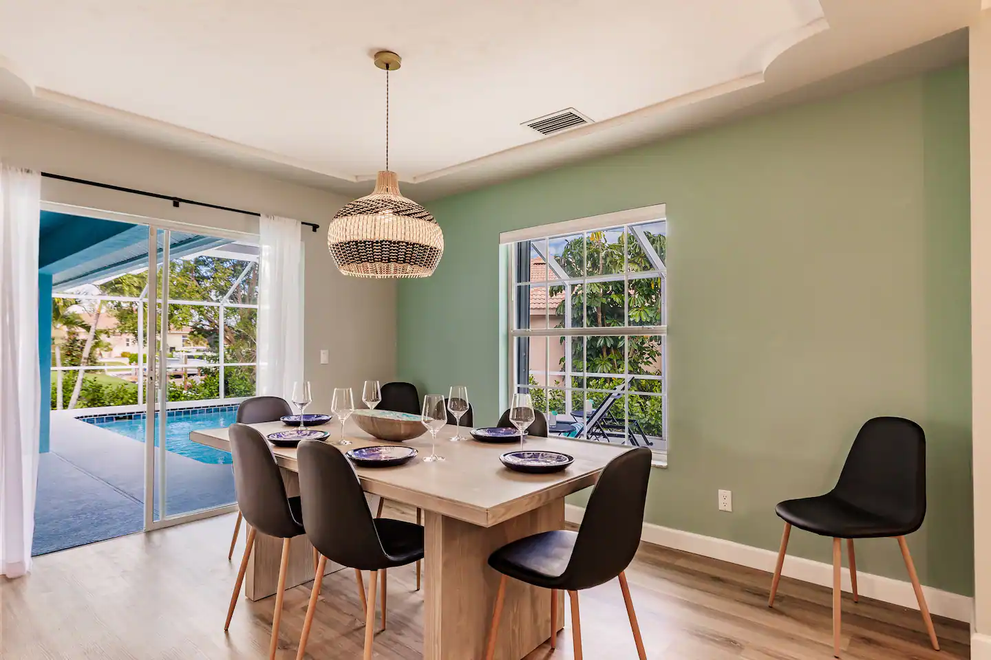 Dining area has seating for up to 8 people.