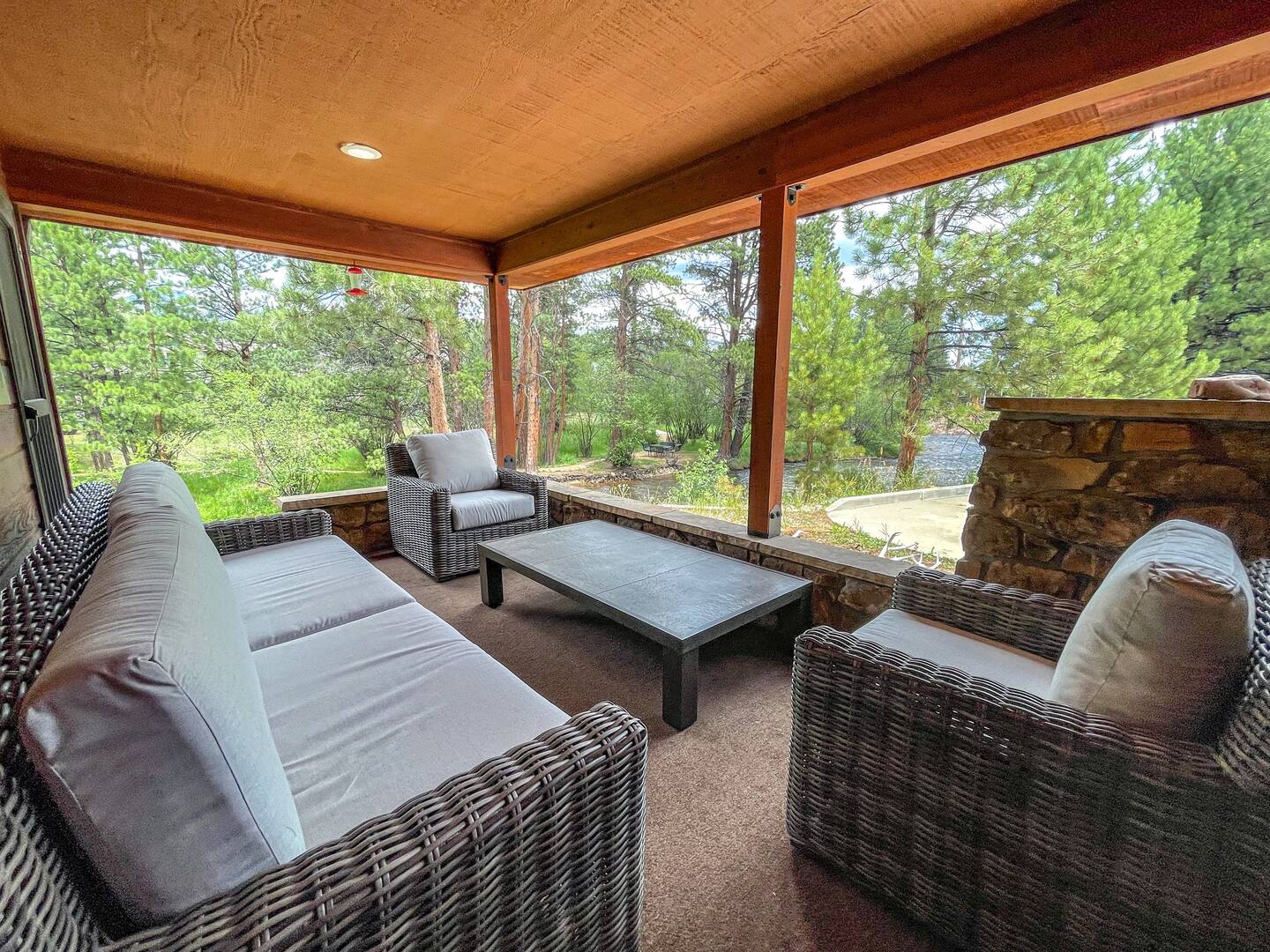The primary bedroom provides a King bed, private deck overlooking the river and a luxurious bathroom.