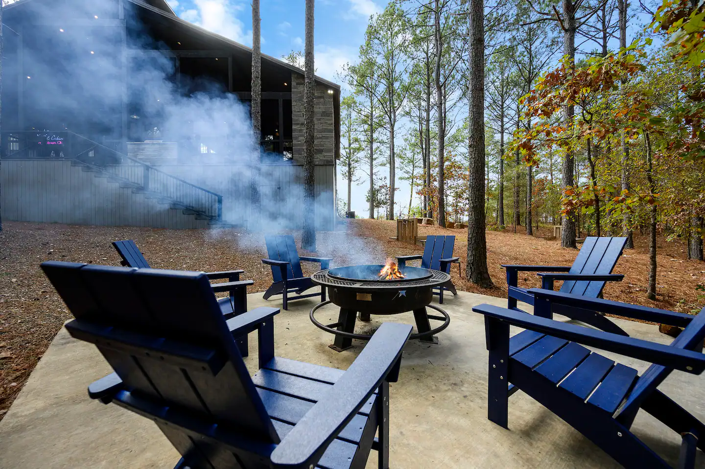 Enjoy the outdoor fireplace.