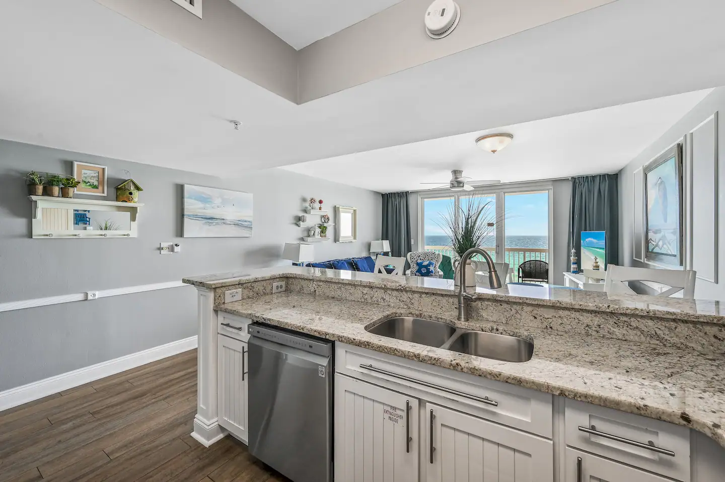 Granite countertops and fully stacked kitchen