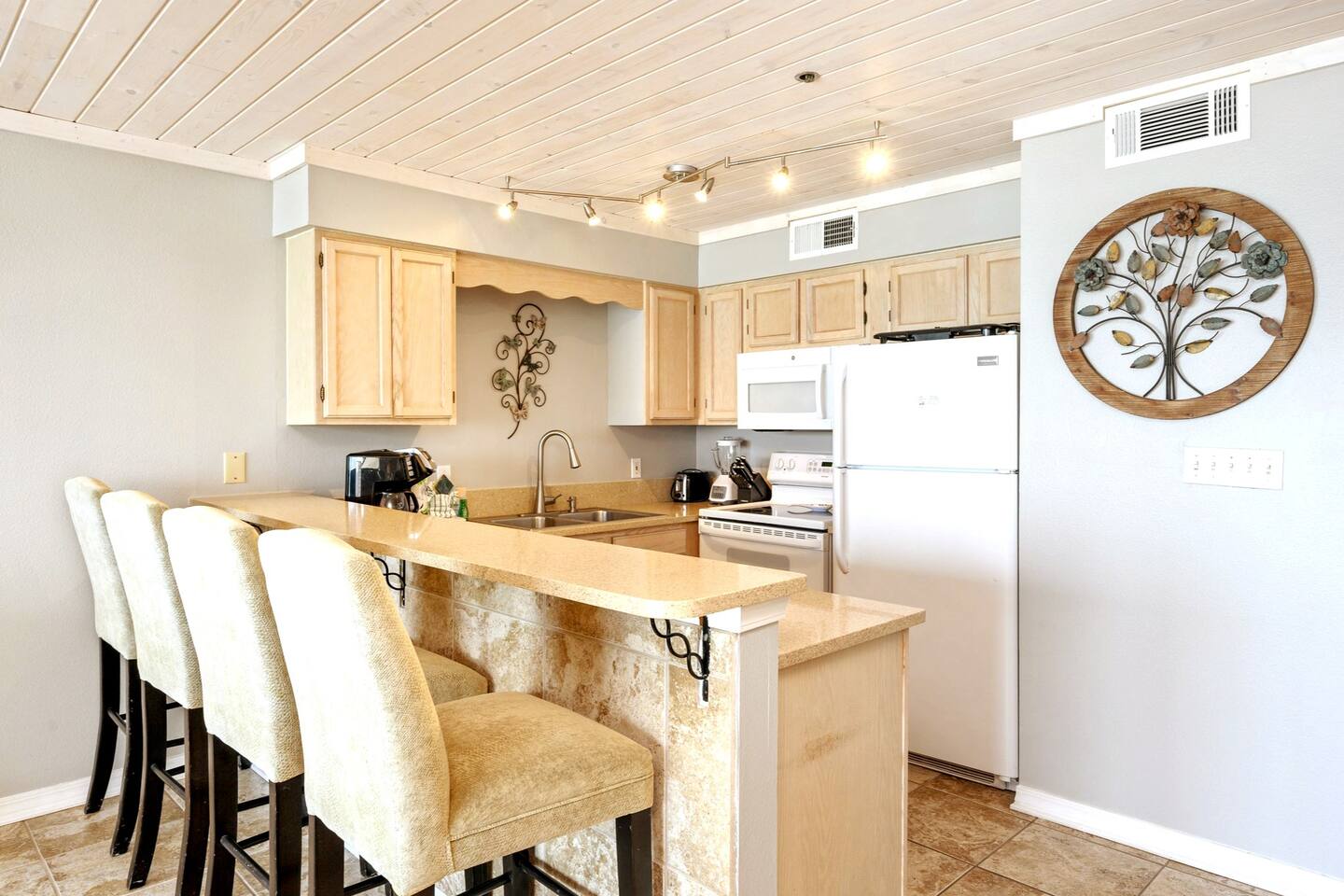 Our kitchen and dining area has an open layout to the living room.
